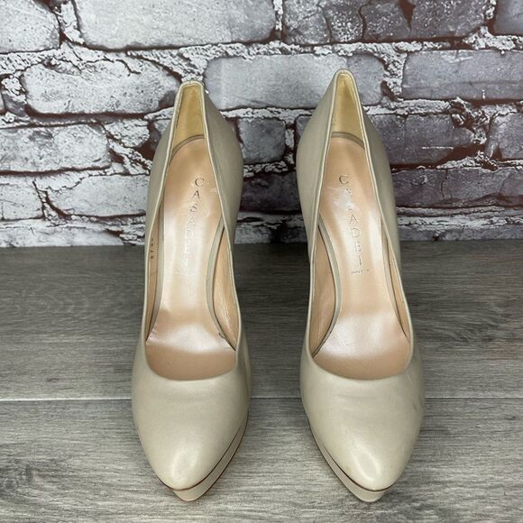 Casadei Cream Tan Patent Leather Platform Heels - Picture 15 of 15